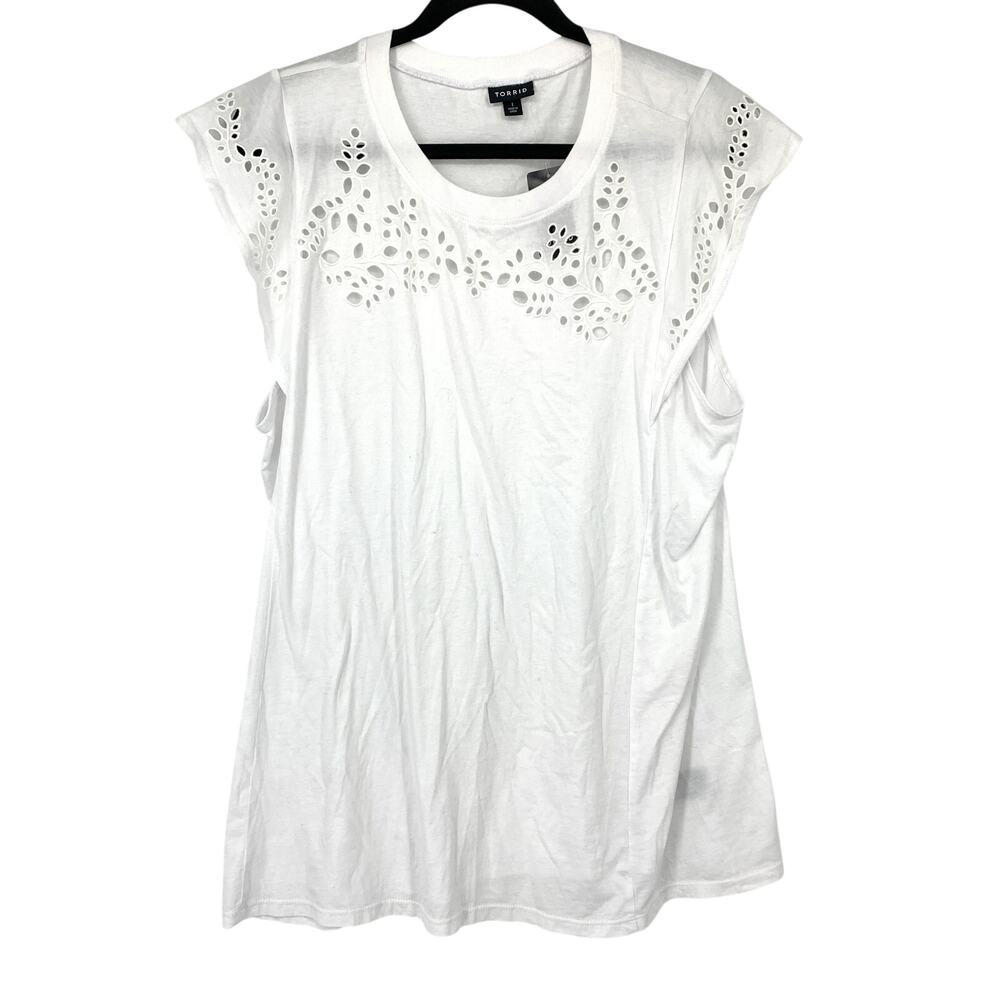 Torrid Vintage Cotton Jersey Crew Neck Ruffle Tank Womens Size 1X White NEW